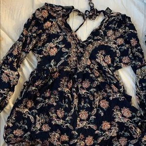 Navy blue Long sleeve floral romper